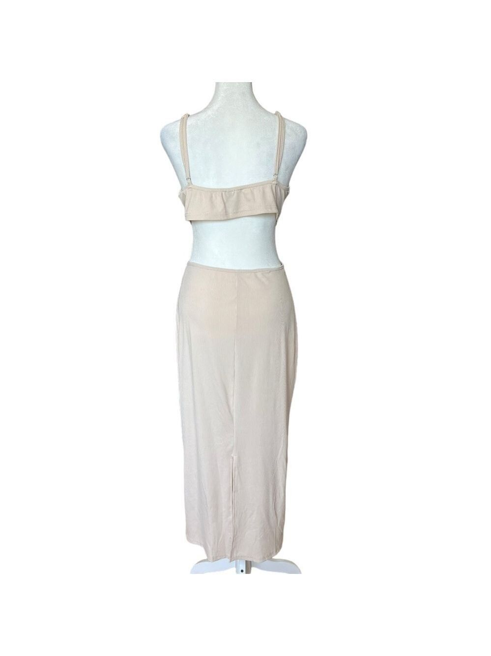 Shein Cream Ribbed Cut Out Maxi Dress Large - Picture 4 of 5